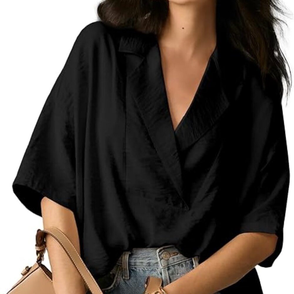 HVT 3/4 Length Sleeve V Neck Tops Dressy Casual Blouse Work Shirts | Size XL